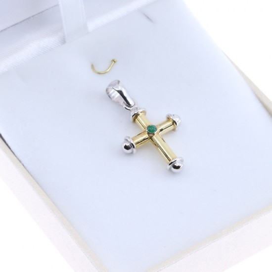 18K white and yellow gold cross with emerald, 2709.