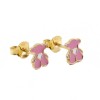 Children's pink bear earrings, silver gold plated with enamel, 2810.