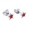 Children's red star earrings, silver with enamel, 2813.