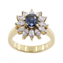 Rosette ring with oval sapphire and marquise diamonds in 18K yellow gold (with IGL cert certification), 2877.