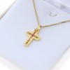 14K yellow gold cross with rubies in modern perforated design, 2893.