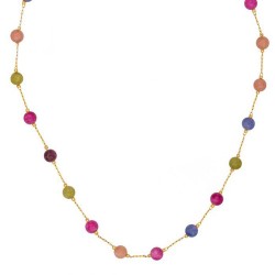 Excite Fashion Jewellery necklace with semi-precious multicoloured beads and gold plated stainless steel chain, K-1724-01-04-85.