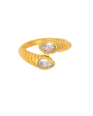 Elegant ring excite fashion jewellery, with white zircons in gold-plated stainless steel, R-YH1200A-WHITE-65.