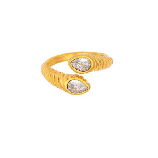 Elegant ring excite fashion jewellery, with white zircons in gold-plated stainless steel, R-YH1200A-WHITE-65.