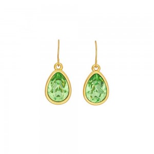 Excite fashion jewellery drop earrings made of stainless gold plated steel with green Swarovski crystal, S-852-01-28-8.