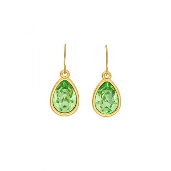 Excite fashion jewellery drop earrings made of stainless gold plated steel with green Swarovski crystal, S-852-01-28-8.