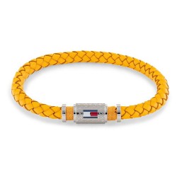 Tommy Hilfiger yellow leather braided bracelet with logo and magnetic clasp, 2790453.