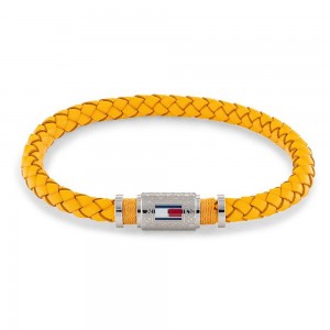 Tommy Hilfiger yellow leather braided bracelet with logo and magnetic clasp, 2790453.