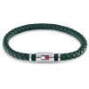 Tommy Hilfiger leather braided bracelet green with logo and magnetic clasp, 2790456.