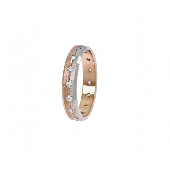 Stergiadis wedding rings 14K white and pink gold textured with stones 4.00 mm (SAT4), 2820.