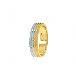 Stergiadis wedding rings 14K white and yellow gold textured with stones 5.00 mm (SAT7), 2840.