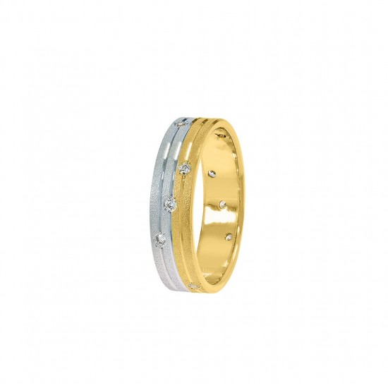 Stergiadis wedding rings 14K white and yellow gold textured with stones 5.00 mm (SAT7), 2840.