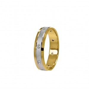 Stergiadis wedding rings 14K white and yellow gold textured-shiny with stones 5.50 mm (SAT8), 2846.