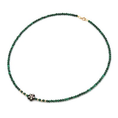 3.0mm malachite necklace with daisy pattern and 14K gold, 3044.