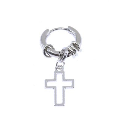 Cross earring, unisex, steel, 3021.