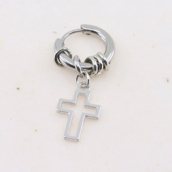 Cross earring, unisex, steel, 3021.