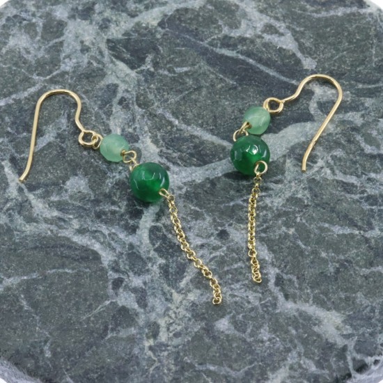 Dangle earrings with green quartz in gold-plated silver, 3032.