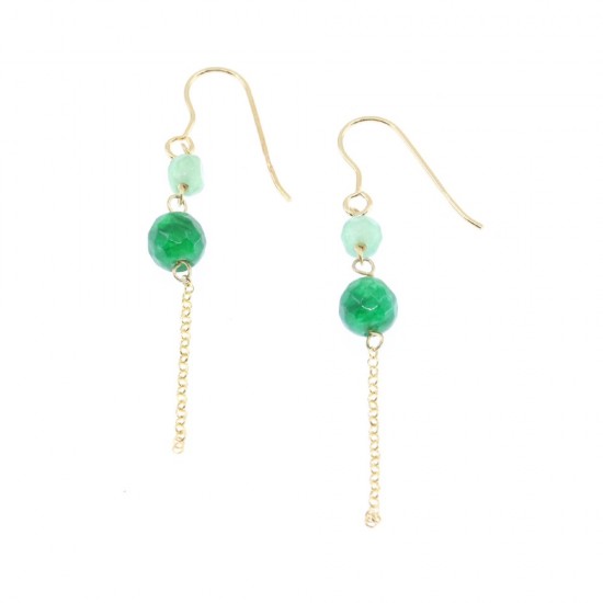 Dangle earrings with green quartz in gold-plated silver, 3032.