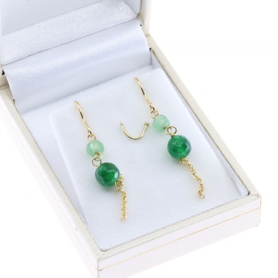 Dangle earrings with green quartz in gold-plated silver, 3032.