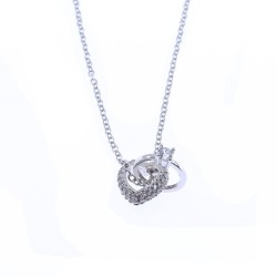 Steel heart pattern necklace with small single stone ring, 3048.