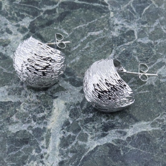 White steel earrings in a textured design, 3053.