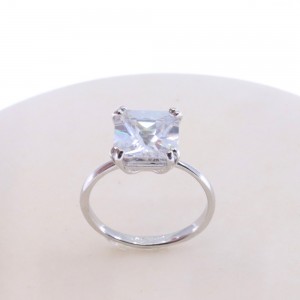 Solitaire silver ring with large zircon, 3055.